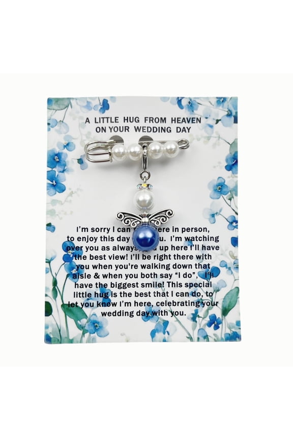 Something Blue Guardian Angel Bridal Charm, Memorial Wedding Bouquet Charm, Hug from Heaven for Bride, Wedding Gift in Memory of Mom or Dad