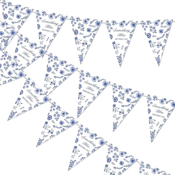 Something Blue Before I Do Bridal Shower Decorations, Blue Floral Pennant Banner Vintage Wedding Triangle Bunting Flags Bachelorette Party Decor for Wedding Bridal Shower Supplies