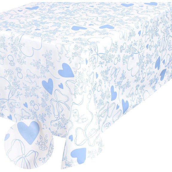 Something Blue Tablecloth, White + Blue | 9' x 4.5' | Bachelorette Tablescape, Wedding Party Setting, Bridal Shower Decoration, Engagement Table Cover$$Electronics Accessories