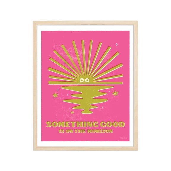 Something Good Is On The Horizon, Pink, Retro Art Print Illustration: Self Talk, Inspirational, Motivation, Positive Affirmations, Sun Wall Art, Modern Wall Decor, 12x18 UNFRAMED