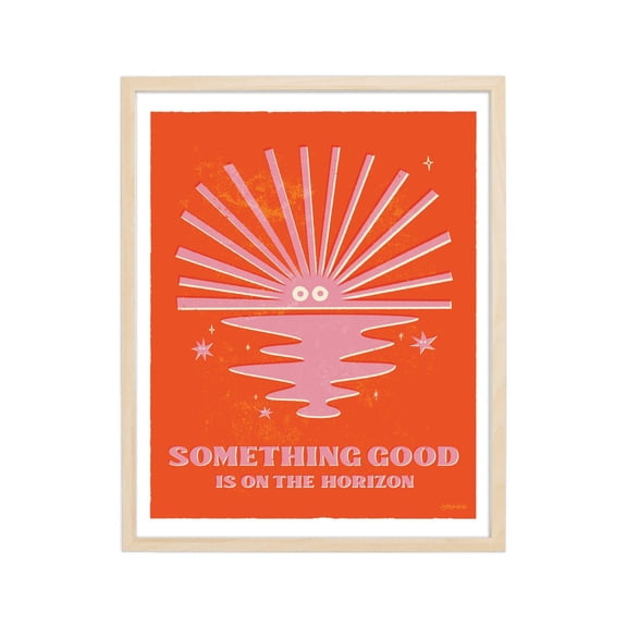 Something Good Is On The Horizon, Pink, Retro Art Print Illustration: Self Talk, Inspirational, Motivation, Positive Affirmations, Sun Wall Art, Modern Wall Decor, 8x12 UNFRAMED