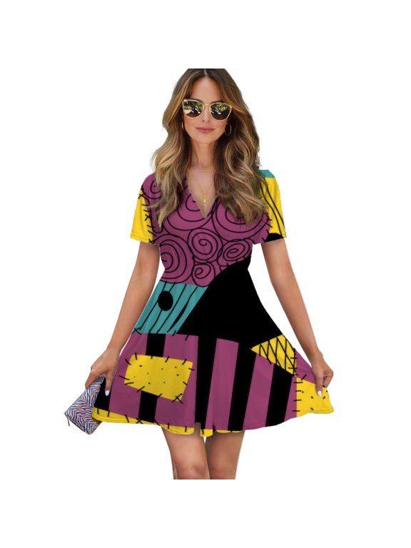 Something In The Wind Graphic Women Dress V-Neck Short Sleeve Flowy Swing Party Midi Dress