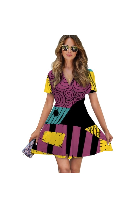 Something In The Wind Graphic Women Dress V-Neck Short Sleeve Flowy Swing Party Midi Dress