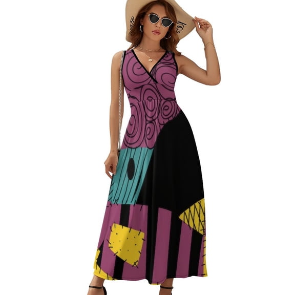 Something In The Wind Graphic Womens Night Club Maxi Dress V Neck Sleeveless Bohemia Long Dresses