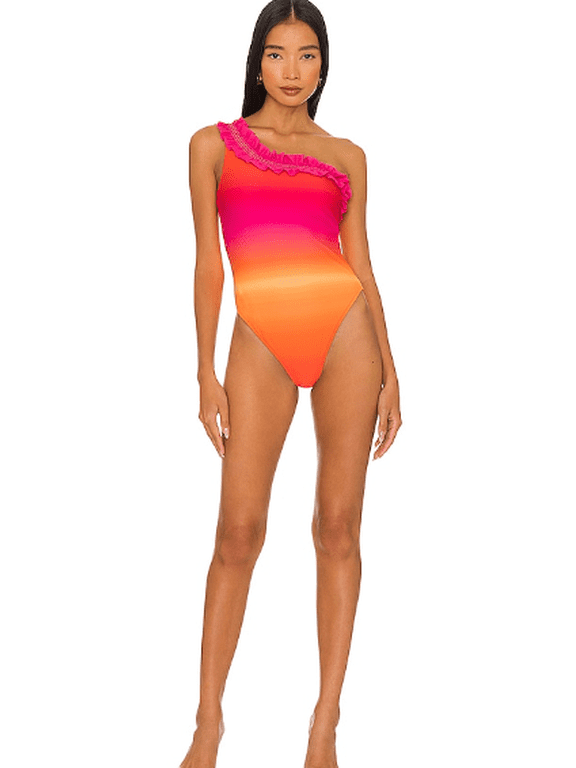 Multi One Shoulder Ruffle One Piece, XL
