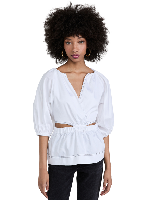WHITE Women's Poplin Cut Out Top, US Large