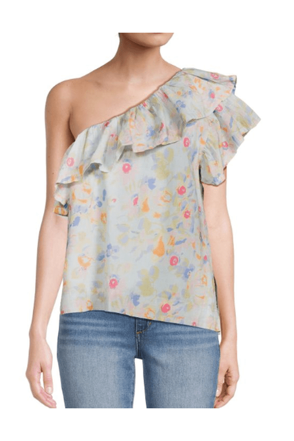 Women's Floral Ruffle One Shoulder Top, Large