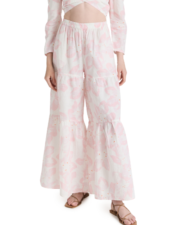 Women's Floral Tiered Wide Leg Pants, XXL