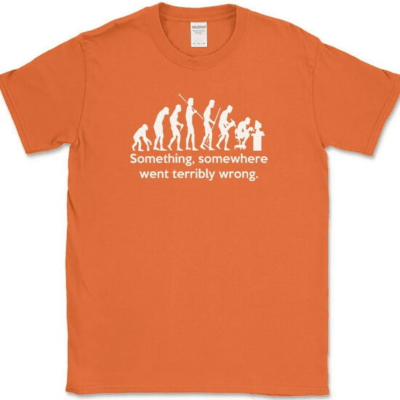 Something Somewhere Went Terribly Wrong T-Shirt Funny Nerd Computer Tee - Orange, S