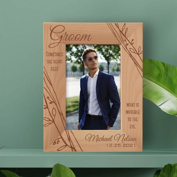 Sometimes The Heart Sees What Is Invisible To The Eye Personalized Wooden Frame 4" x 6" Brown (Vertical)