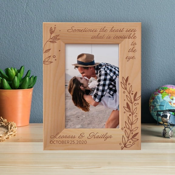 Sometimes The Hoart Sees What Is Invisible To The Eye Personalized Wooden Frame 4" x 6" Brown (Vertical)