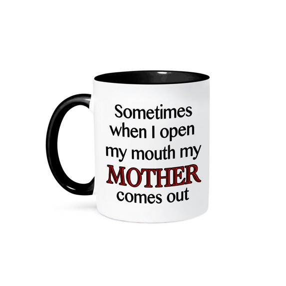 3dRose, Sometimes When I Open My Mouth, Red, 15oz Two-Tone Black Mug