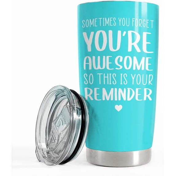 Sometimes You Forget That You’re Awesome So This Is Your Reminder Tumbler Gift Set - Birthday, Christmas Inspirational Gifts for Women, Men - 20oz Insulated Coffee Travel Mug