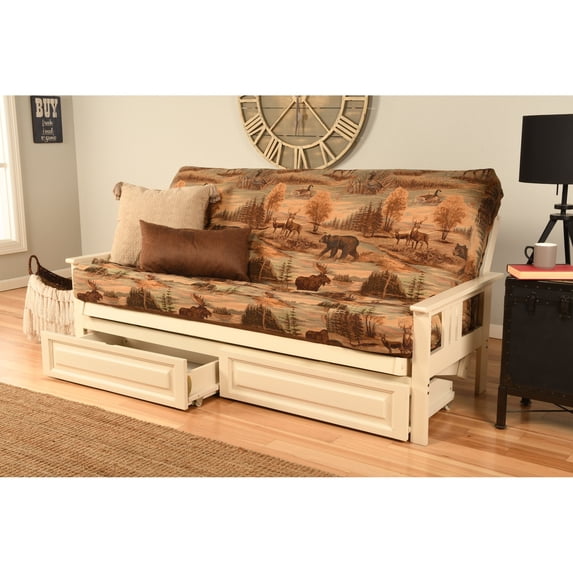 Somette Beli Mont Antique White Full-size Storage Futon Set with Mattress Canadian Pattern Transitional, Rustic 8 in