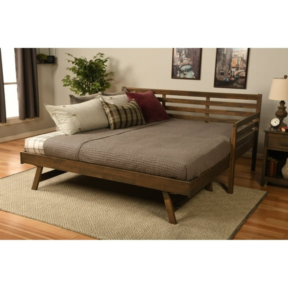 Somette Boho Daybed and Pop Up Bed with Linen Aqua Mattress Rustic Walnut