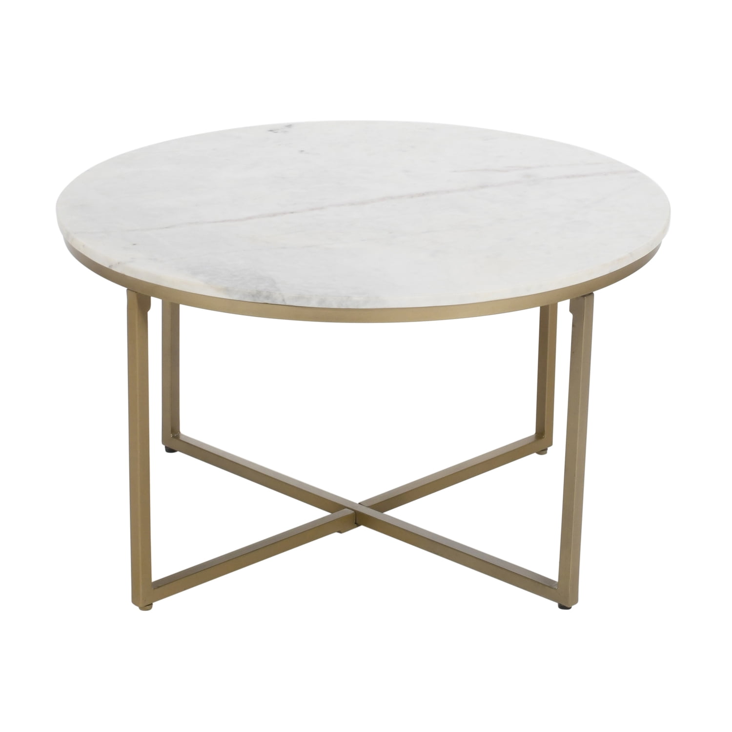 Somette Contemporary White Marble Round Cocktail or Coffee Table with ...