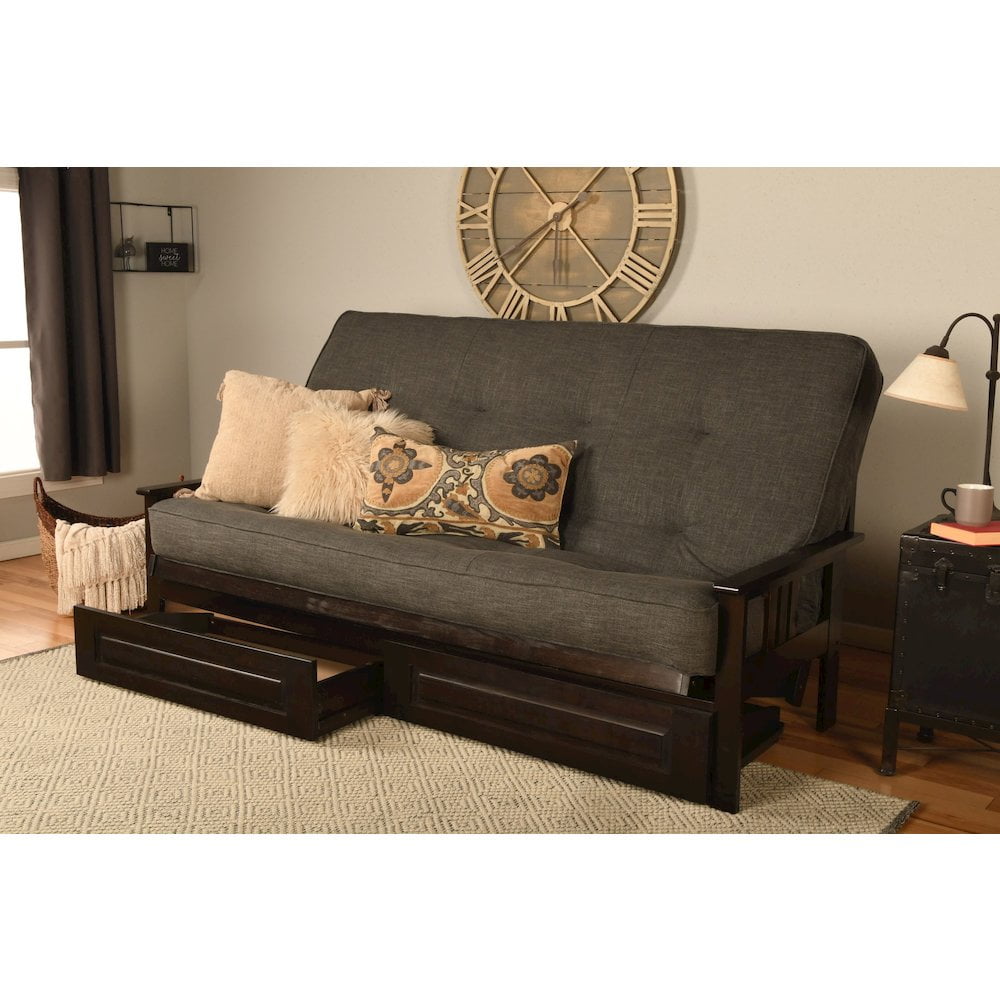 Somette Monterey Queen Unique Sofa Bed, Large Espresso Finish Storage ...