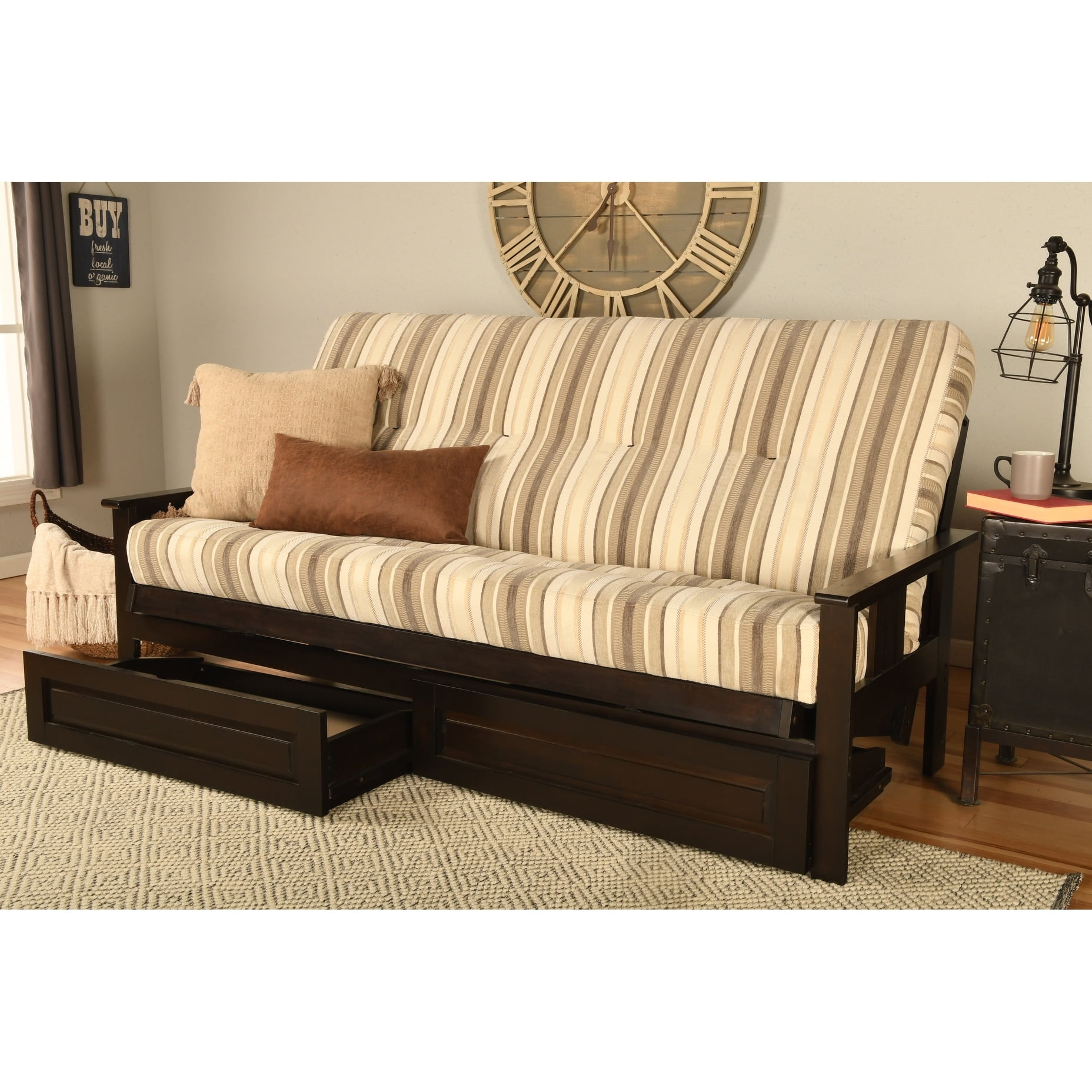 Somette Monterey Storage Fullsize Futon Set in Espresso Finish with Parma Gray Mattress