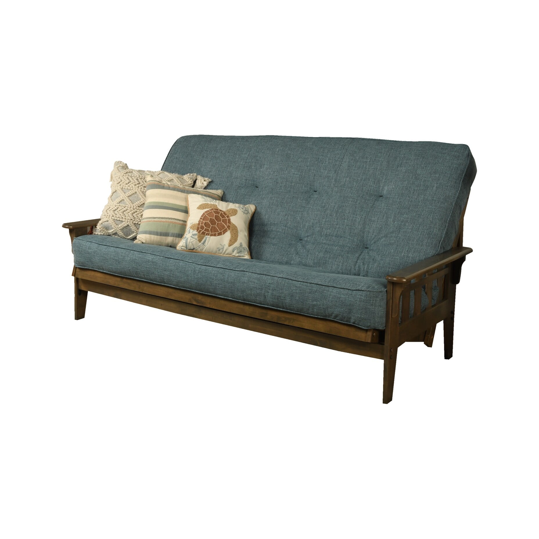 Somette Tucson Queensize Futon Set in Rustic Walnut Finish with Linen