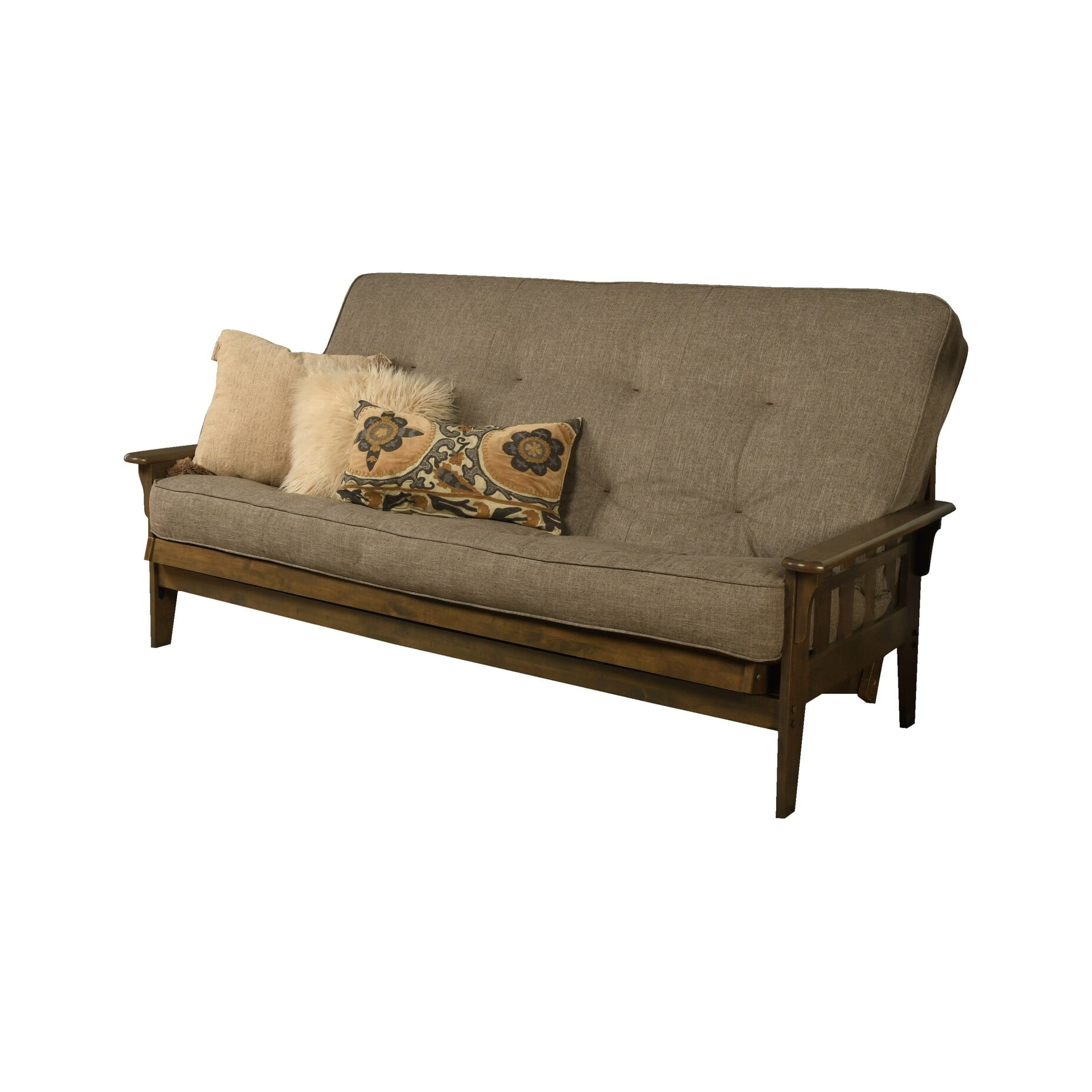 Somette Tucson Queensize Futon Set in Rustic Walnut Finish with Linen
