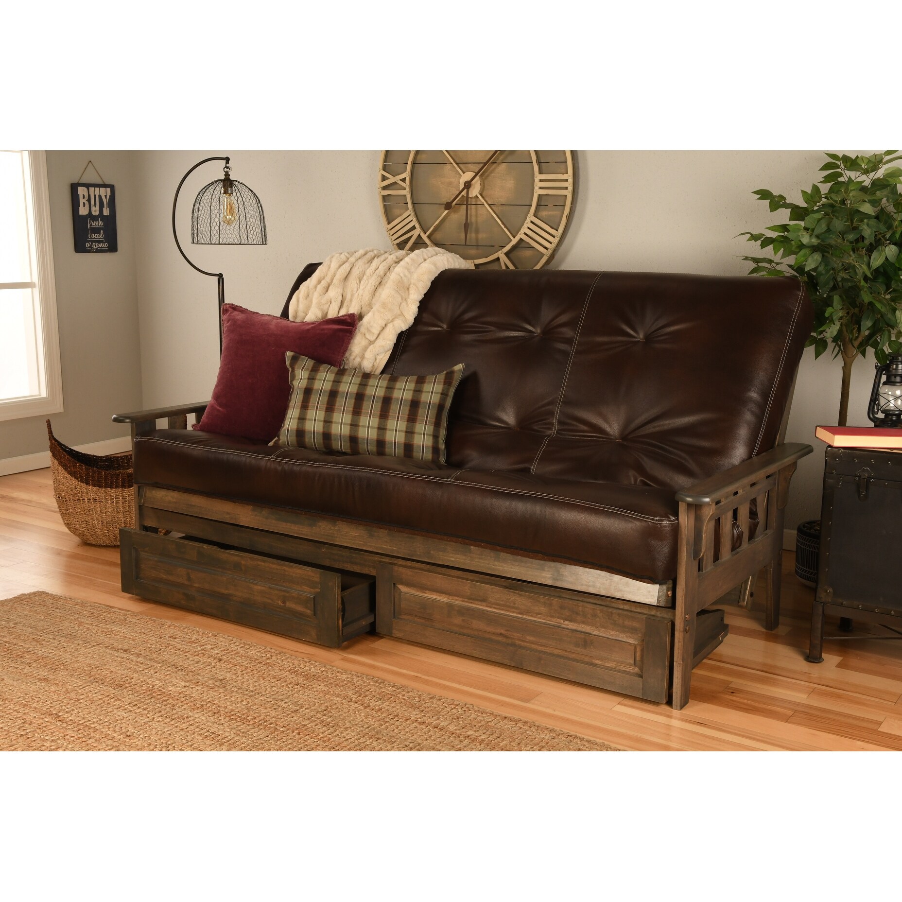 Somette Tucson Queensize Futon Set with Storage Drawers in Rustic