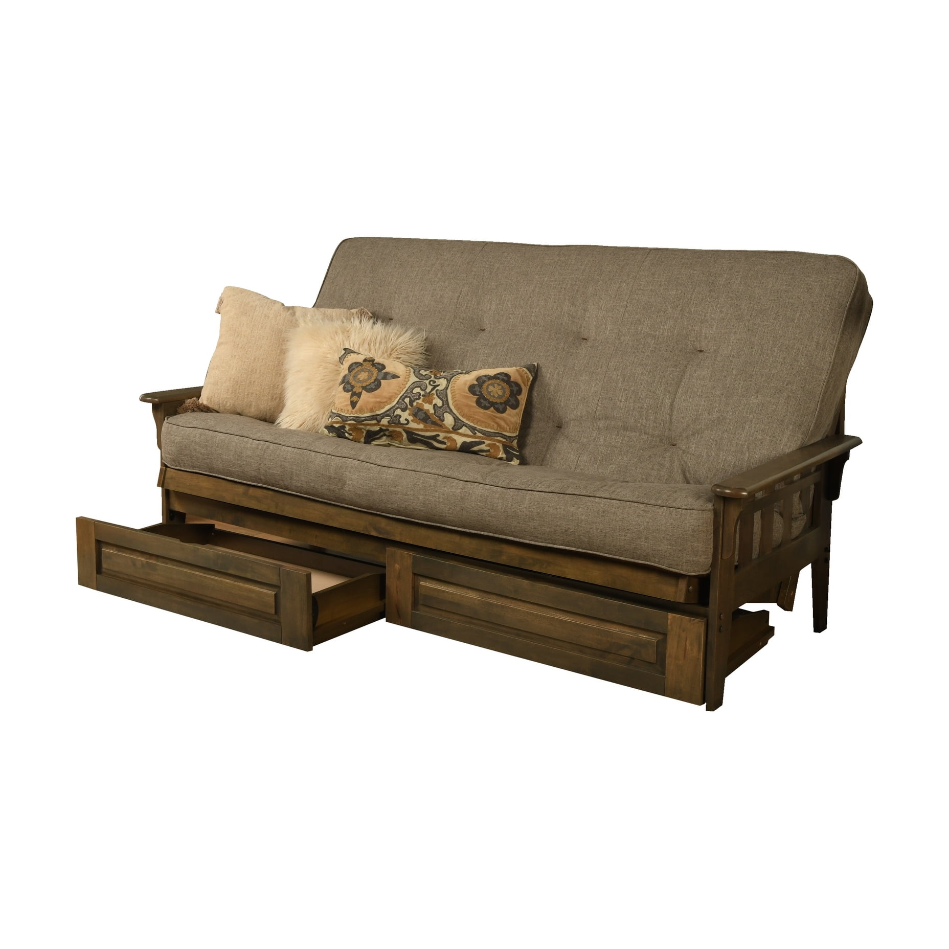 Somette Tucson Queensize Storage Futon Set in Rustic Walnut Finish
