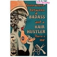 thumbnail image 1 of Somewhere Between A Badass And A Hair Hustler There's Me Tattooed Batman Hairstylist Girl Poster Wall Art Vertical 11 x 17 Inch Poster, 1 of 5