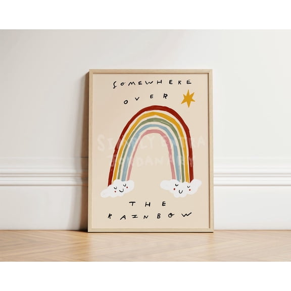 Somewhere Over The Rainbow Print, Rainbow Nursery Wall Art, Unframed Paper Poster 8x10in