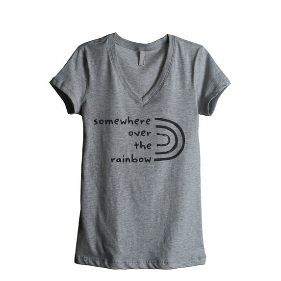 Somewhere Over The Rainbow Women's Fashion Relaxed V-Neck T-Shirt Tee Heather Grey 2X-Large