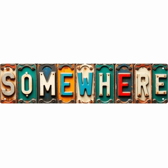 Somewhere Tin Decor 16*4 Inches "SOMEWHERE" Home/Office Wall Art - Retro Wanderlust Accent, Somewhere Decor, Home Metal Sign