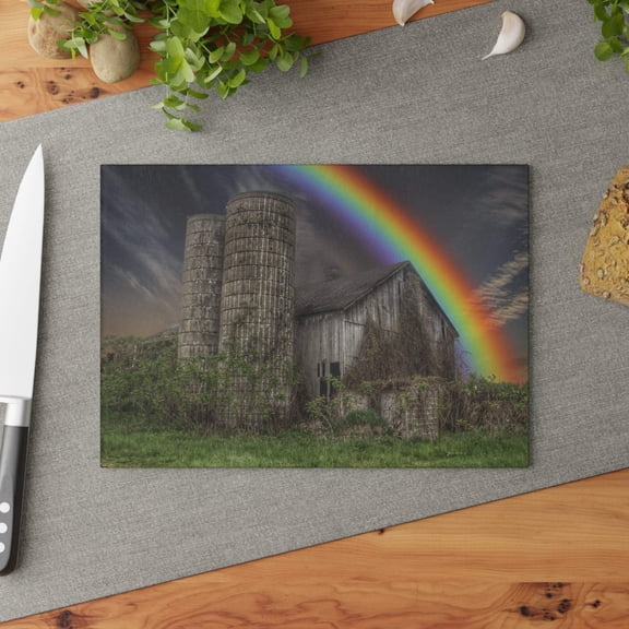 U R There Photography Somewhere Under the Rainbow Rustic Farmhouse Tempered-Glass Cutting Board 8"x 11"