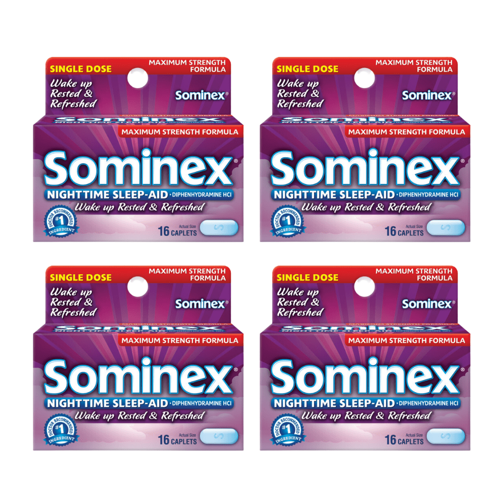 Sominex Nighttime Sleep-Aid Caplets, Maximum Strength, 16 ea, 16 ct (Pack - 4)