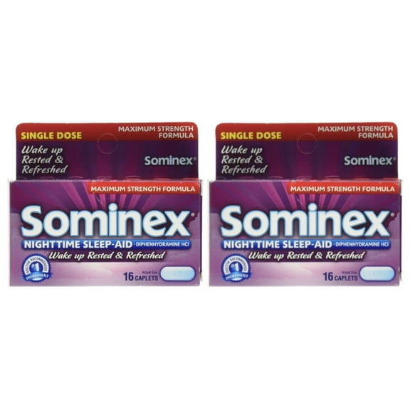 Sominex Nighttime Sleep-Aid Caplets, Maximum Strength, 16 ea (Pack of 2)