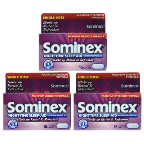 Sominex Nighttime Sleep-Aid Caplets, Maximum Strength, 16 ea (Pack of 3)