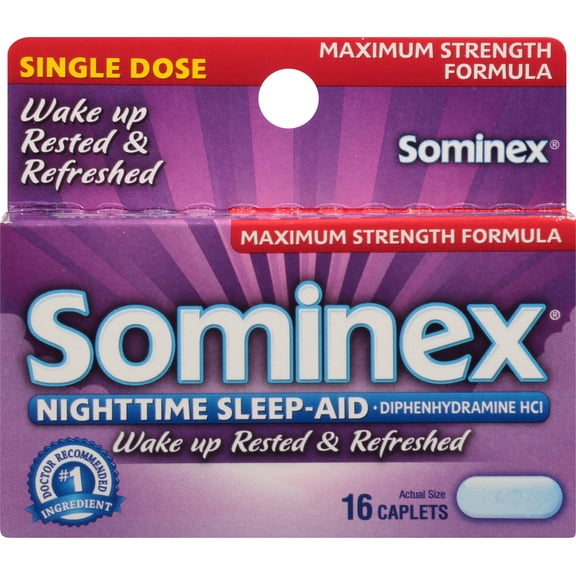 Sominex Nighttime Sleep-Aid Caplets, Maximum Strength, 16 ea