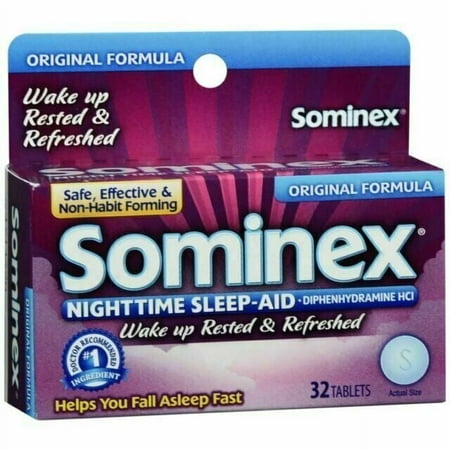 Sominex Nighttime Sleep-Aid Tablets, Fall Asleep Fast Original Formula, 32 Ct, 4 Pack