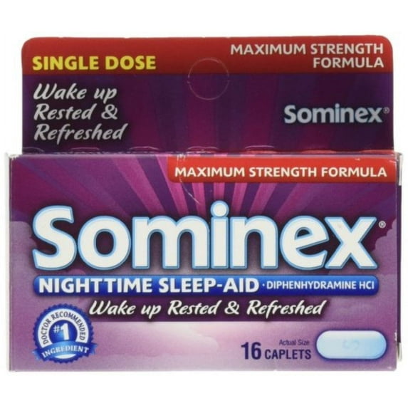 Sominex Nighttime Sleep-Aid with Diphenhydramine HCl 50 mg Maximum Strength Formula, 16 Ea