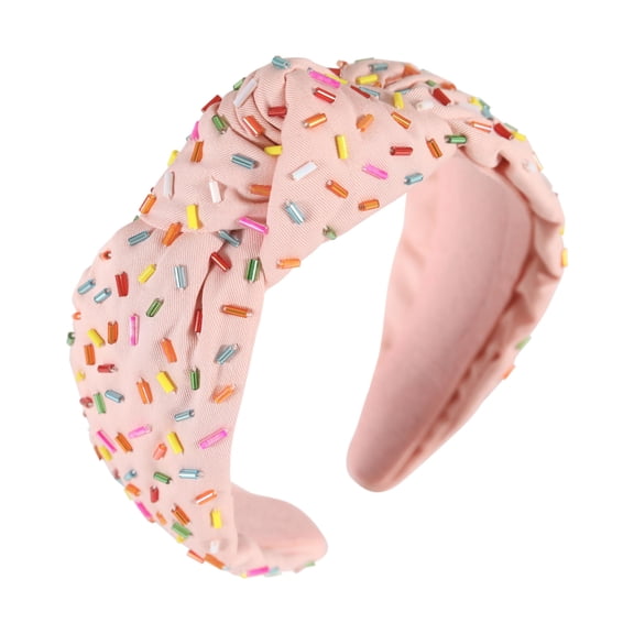 Somlatrecy Women Knotted Sprinkle Headband Handmade Wide-brimmed Girls Hairband Pink Holiday Hair Accessories For Ladies