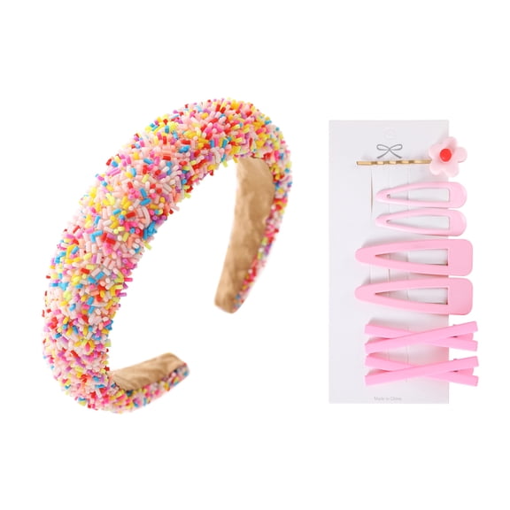 Somlatrecy Women Sprinkles Headband with Flower Decor Hair Clips Multi Color