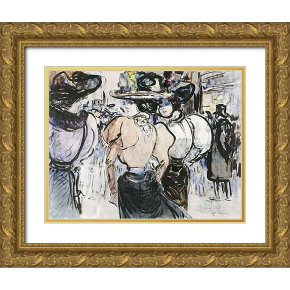 Somm, Henry 18x15 Gold Ornate Wood Framed with Double Matting Museum Art Print Titled - Elegantes Dans La Rue