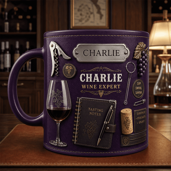 Sommelier Mug 3D Effect Custom Name Deep Purple Wine Expert Gift for Tasters