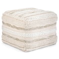 thumbnail image 1 of Simpli Home Sommer 18 inch Wide Boho Square Pouf in Natural Handloom Woven Cotton, 1 of 3