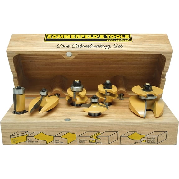 Sommerfeld 6 Piece Cove Cabinetmaking Set with New Patented Chip-Free Roundover Rail & Stile, 1/2-Inch Shank
