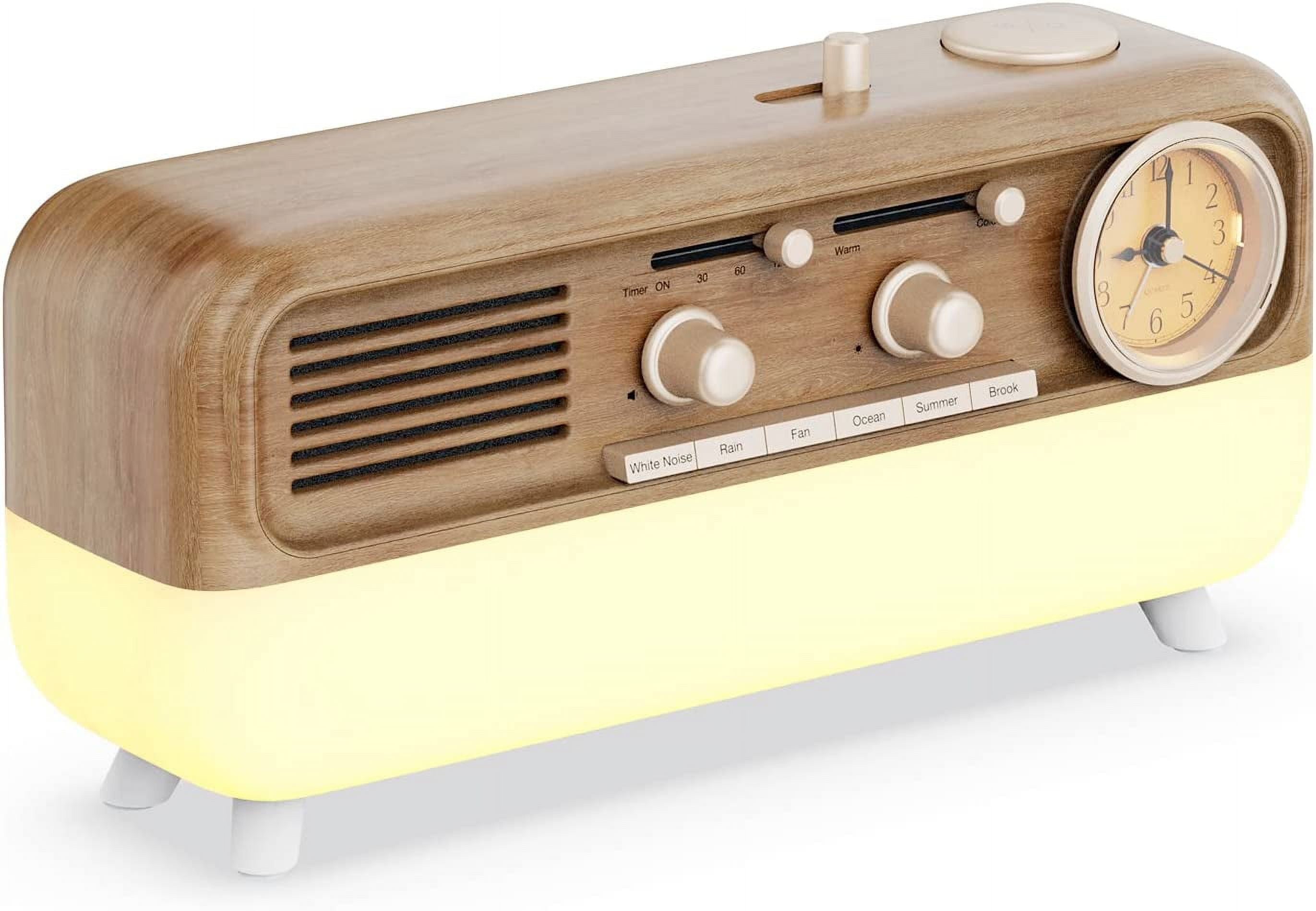 Somnus S1 Vintage Sleep Sound Machine & Sunrise Wake Up Alarm Clock, Natural & White Noise Sounds, Sunrise Simulation Wake-up Light, Bedside Night Light, Faux Wood Grain