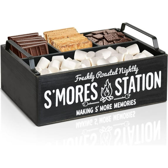 Somre's Station, Farmhouse S'mores Bar Holder with Handles - S'mores Accessories Organizer for S'mores Supplies and Kit - Serving Tray for S'mores Maker