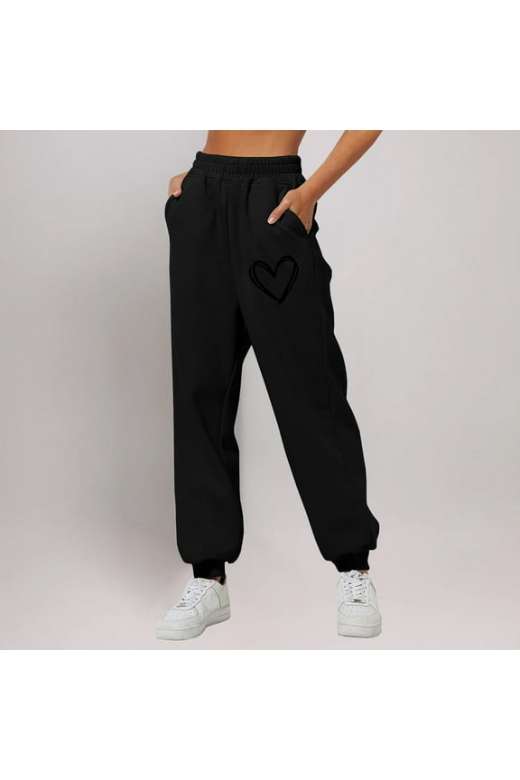 2024 Fall Women's Casual Printed Sweatpants Loose Ribbed Cuffed Sweatpants