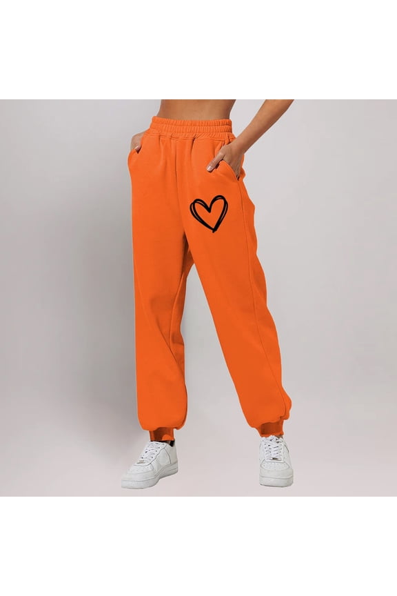 2024 Fall Women's Casual Printed Sweatpants Loose Ribbed Cuffed Sweatpants