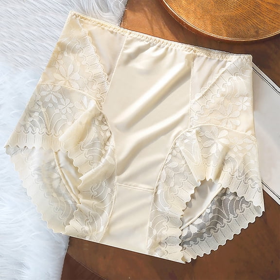 Somuwie Clearance Ladies' Mid High Waisted Lace Sexy Hip Lifting And Abdominal Tightening Ice Silk Satin Seamless Lightweight And Breathable Sports Underwear For Ladies