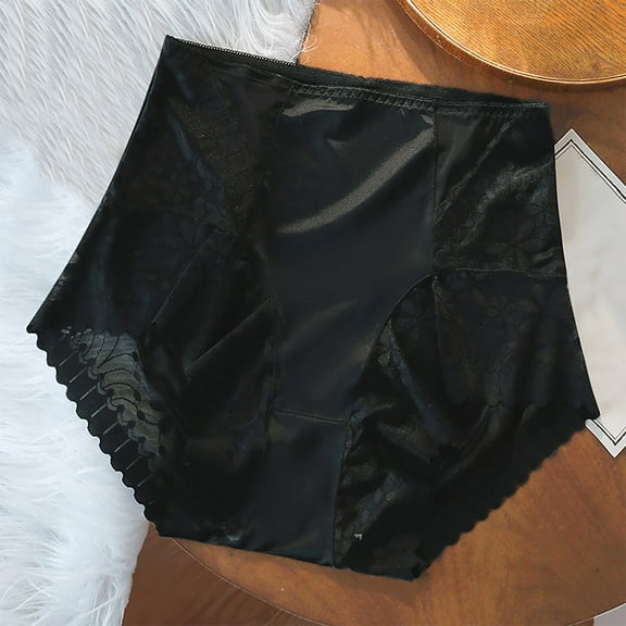 Somuwie Clearance Ladies' Mid High Waisted Lace Sexy Hip Lifting And Abdominal Tightening Ice Silk Satin Seamless Lightweight And Breathable Sports Underwear For Ladies