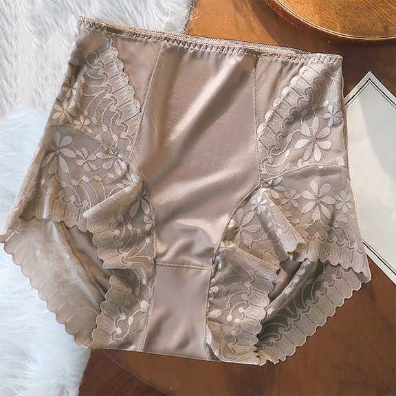 Somuwie Clearance Ladies' Mid High Waisted Lace Sexy Hip Lifting And Abdominal Tightening Ice Silk Satin Seamless Lightweight And Breathable Sports Underwear For Ladies